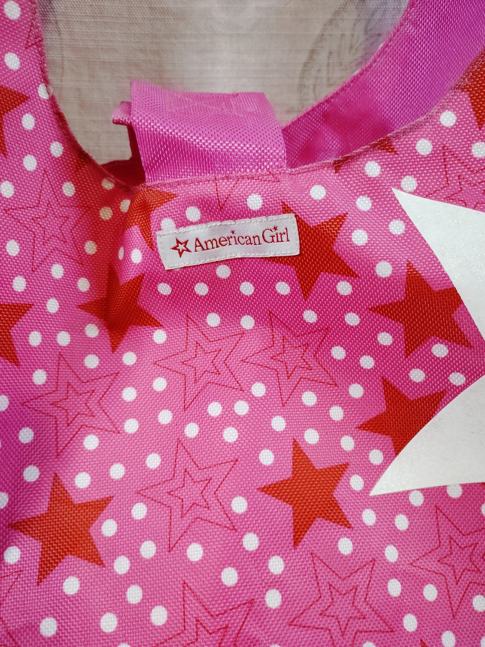 American Girl Hot Pink Star Print Shoulder Tote Bag with White Star Accent